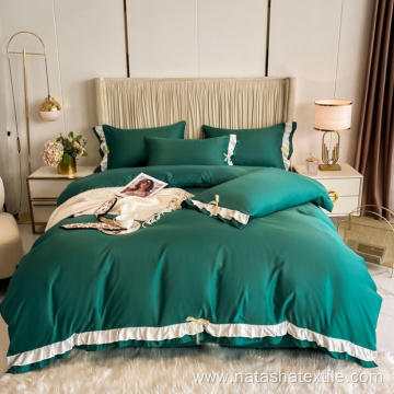 Double layer ruffled washed silk bedding set